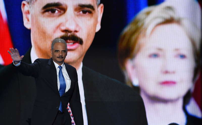 Former U.S. Attorney General Eric Holder arrives onstage during the second day of the Democratic National Convention in Philadelphia July 26, 2016. SAUL LOEB/AFP/Getty Images